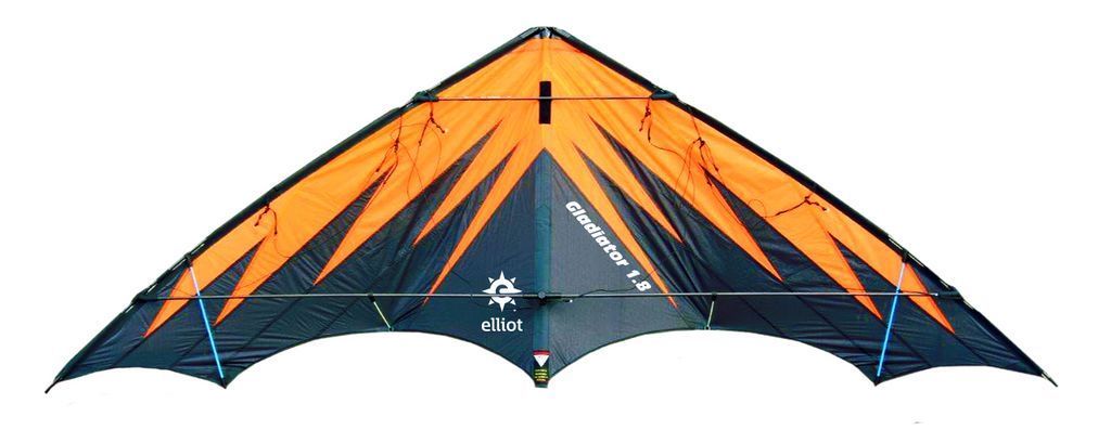 Elliot Gladiator 1.8 - Zweileiner-Power-Lenkdrachen/Stabdrachen (2-Leiner) rtf (flugfertig) 178 cm x 75 cm Cfk-Rohr 6 mm schwarz/orange